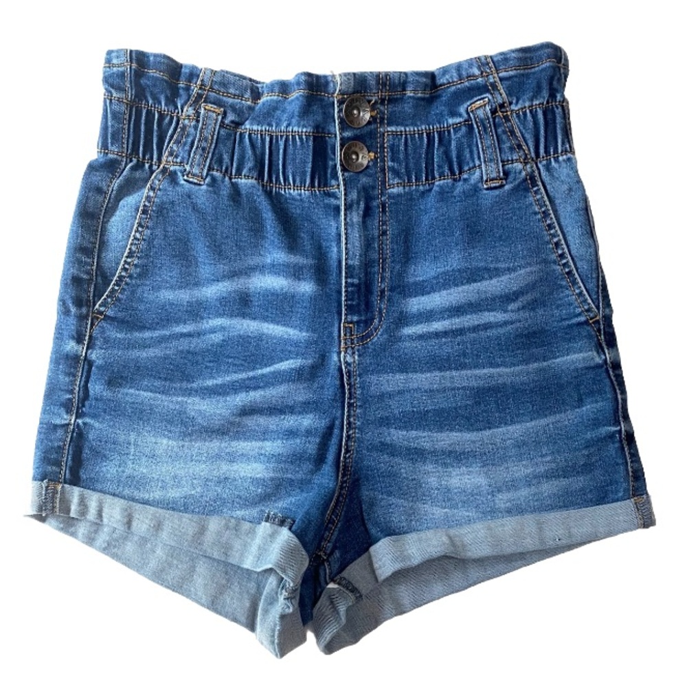 Ariya Shorts Juniors size 3 26 Blue Distressed Stretch Denim High Waist Y2K